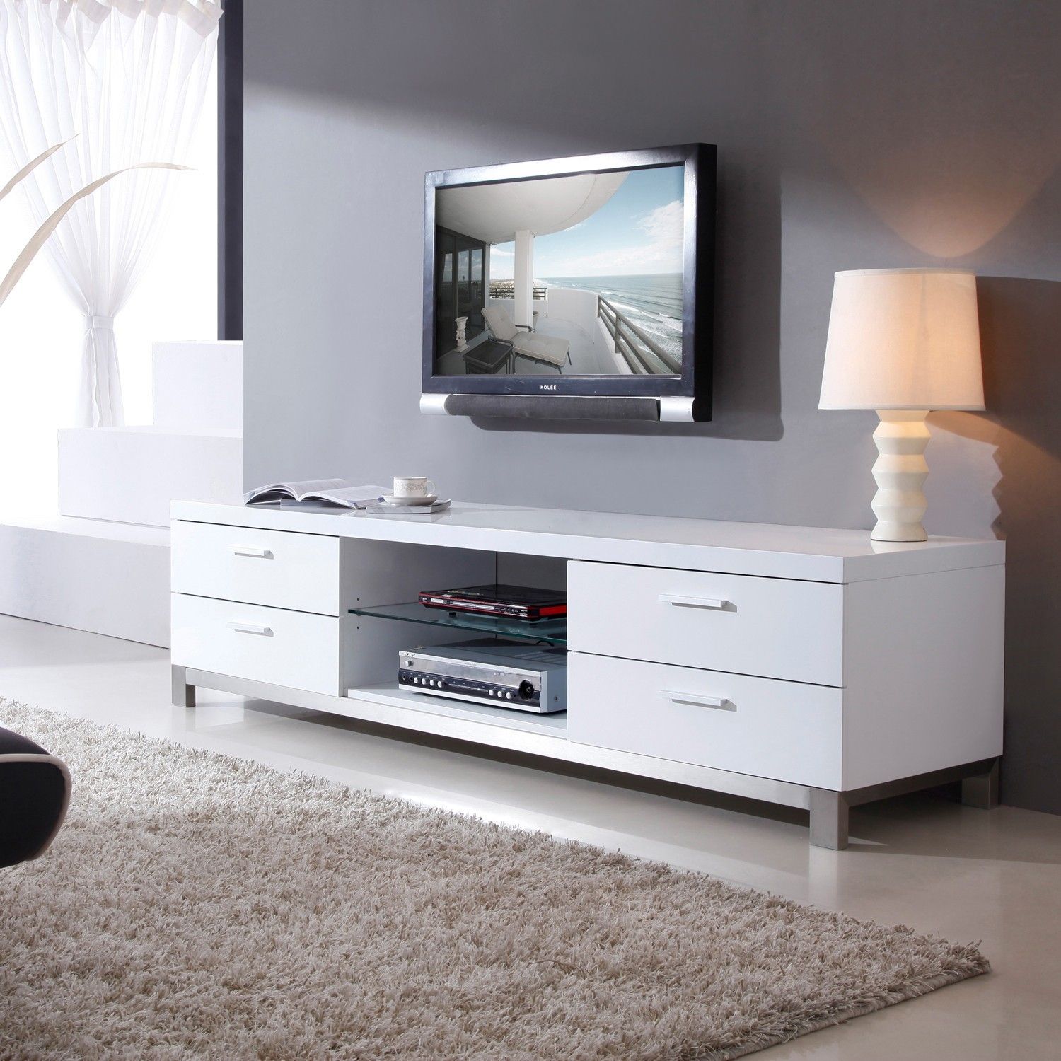 White Modern Tv Stand / Modern Style Tv Stand In A Satin White Finish Within White Tv Stands Entertainment Center (View 19 of 20)