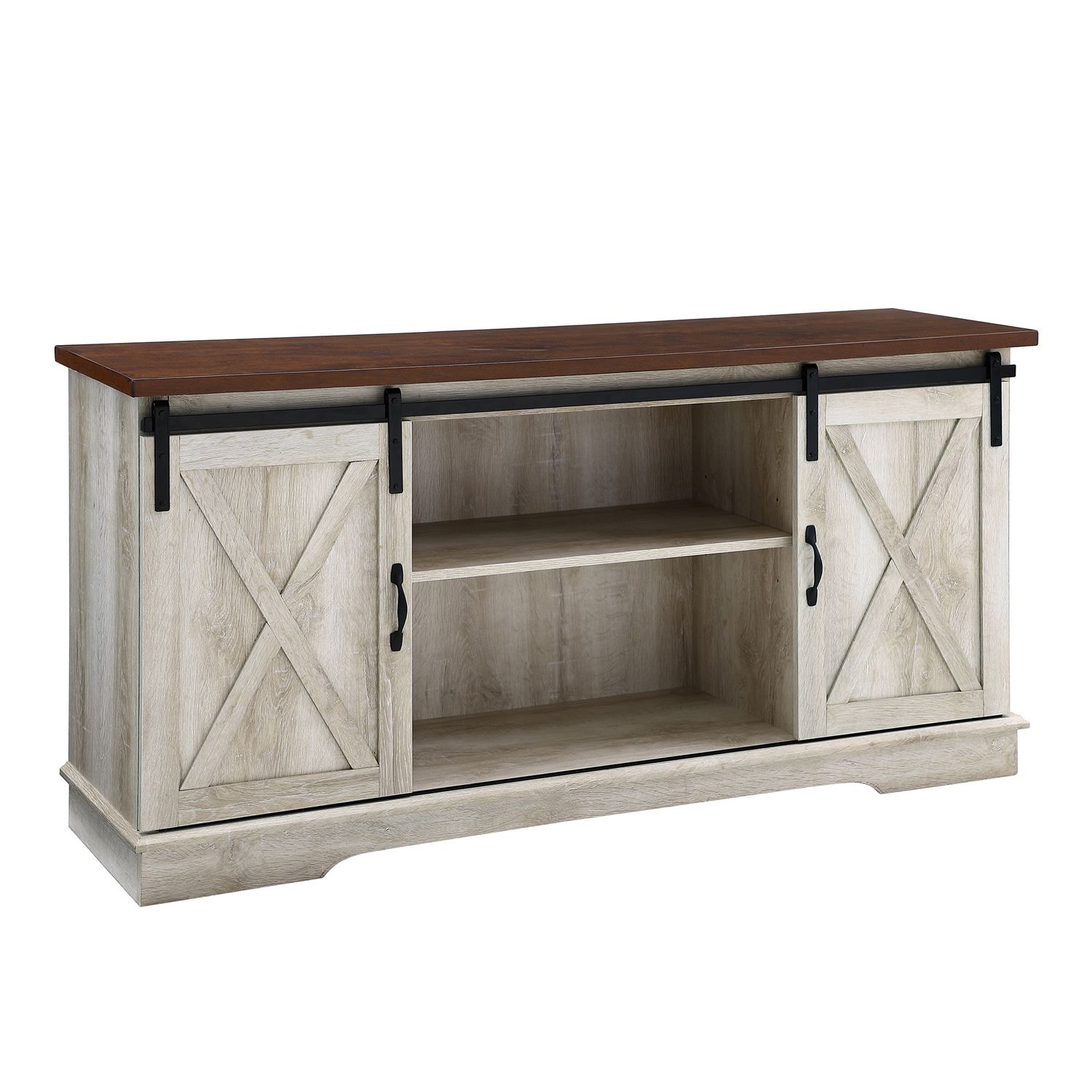 White Oak Farmhouse Sliding Barn Door Tv Stand – Pier1 Imports With Barn Door Media Tv Stands (Gallery 15 of 20)