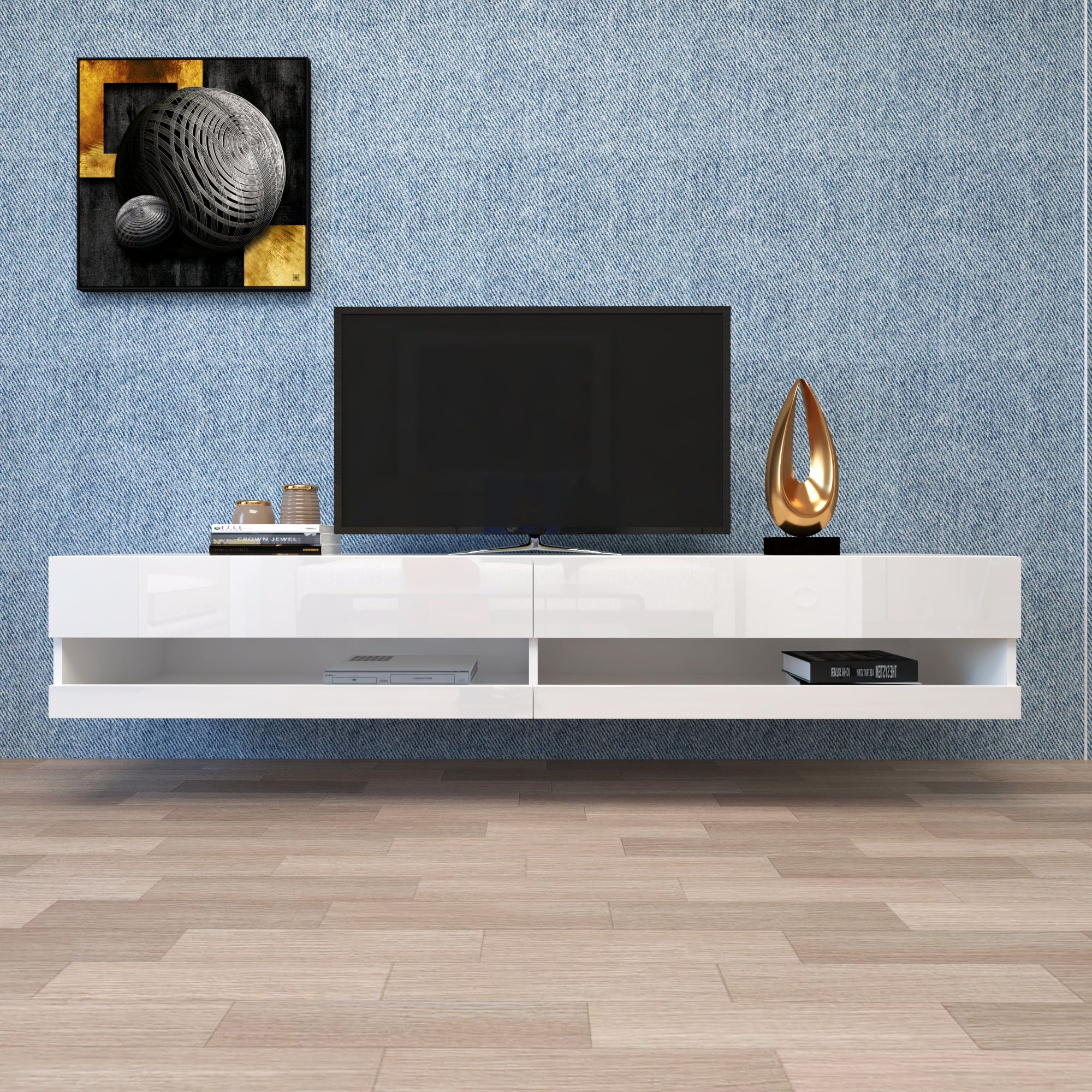 White Wall Mounted Tv Stand, Segmart Led Tv Cabinet For 80 Inch Tv In Wall Mounted Floating Tv Stands (Gallery 14 of 20)