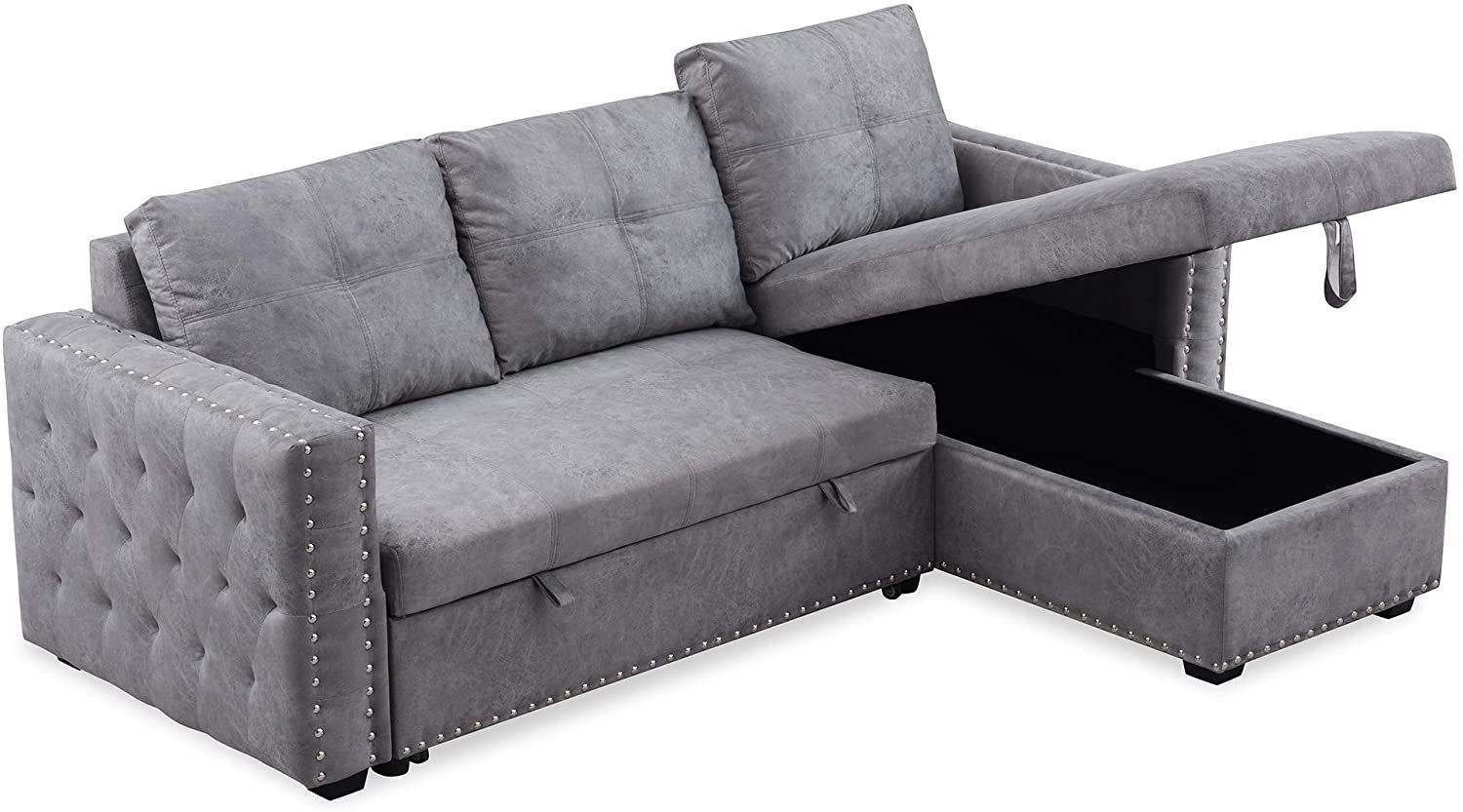 Wholesale 91" Reversible Sleeper Sectional Sofa 3 Seat With Nail Head With 3 In 1 Gray Pull Out Sleeper Sofas (Gallery 11 of 20)