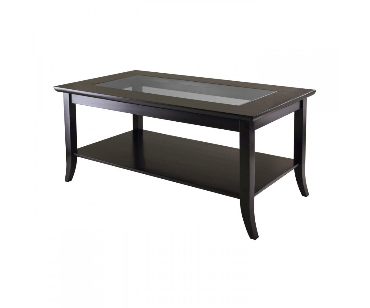 Winsome Wood 92437 Genoa Rectangular Glass Top Coffee Table With Shelf Within Wood Tempered Glass Top Coffee Tables (Gallery 17 of 20)