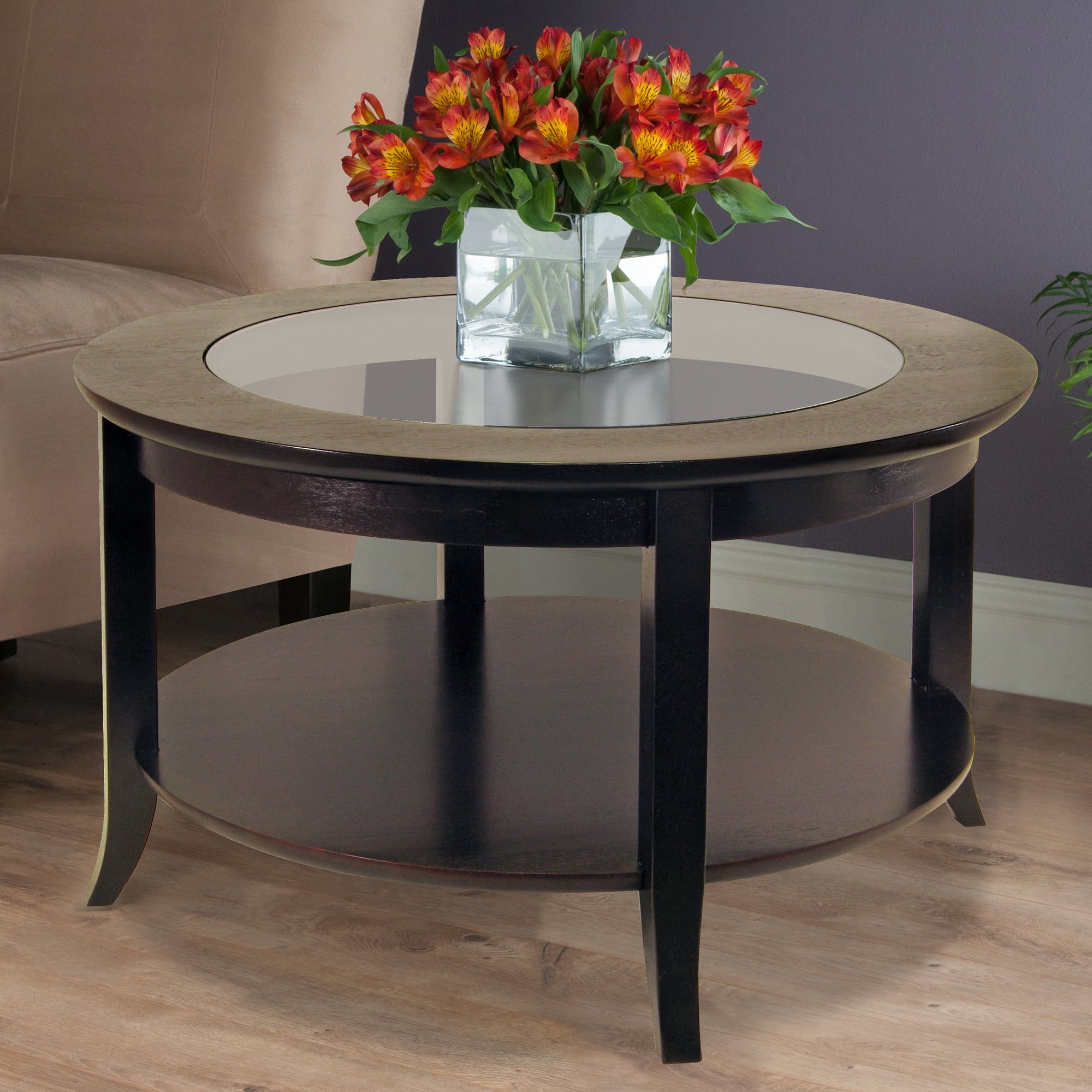 Winsome Wood Genoa Round Coffee Table With Glass Top, Espresso Finish For Coffee Tables With Round Wooden Tops (Gallery 11 of 20)