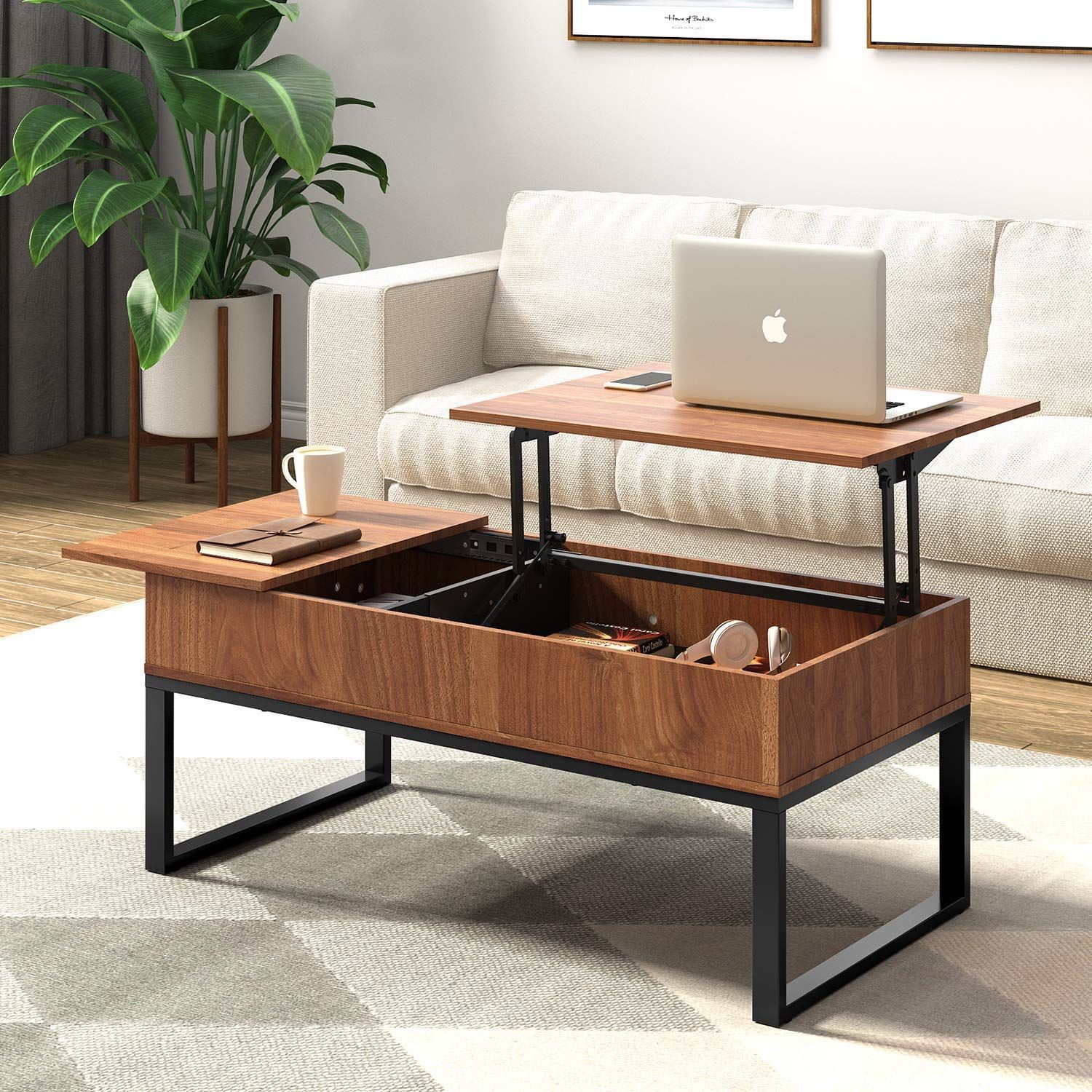 Wlive Wood Coffee Table With Adjustable Lift Top Table, Metal Frame For High Gloss Lift Top Coffee Tables (View 11 of 21)