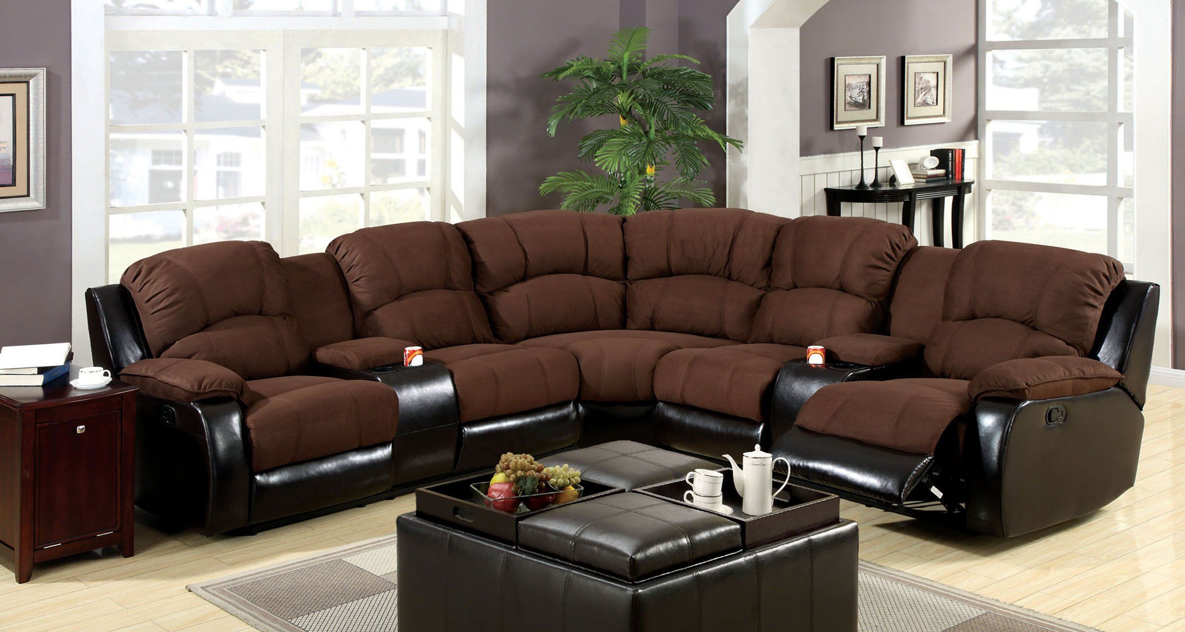 Wolcott Cm6557 Transitional Two Tone 2 Recliners Sectional Sofa Couch With Regard To 2 Tone Chocolate Microfiber Sofas (Gallery 18 of 20)
