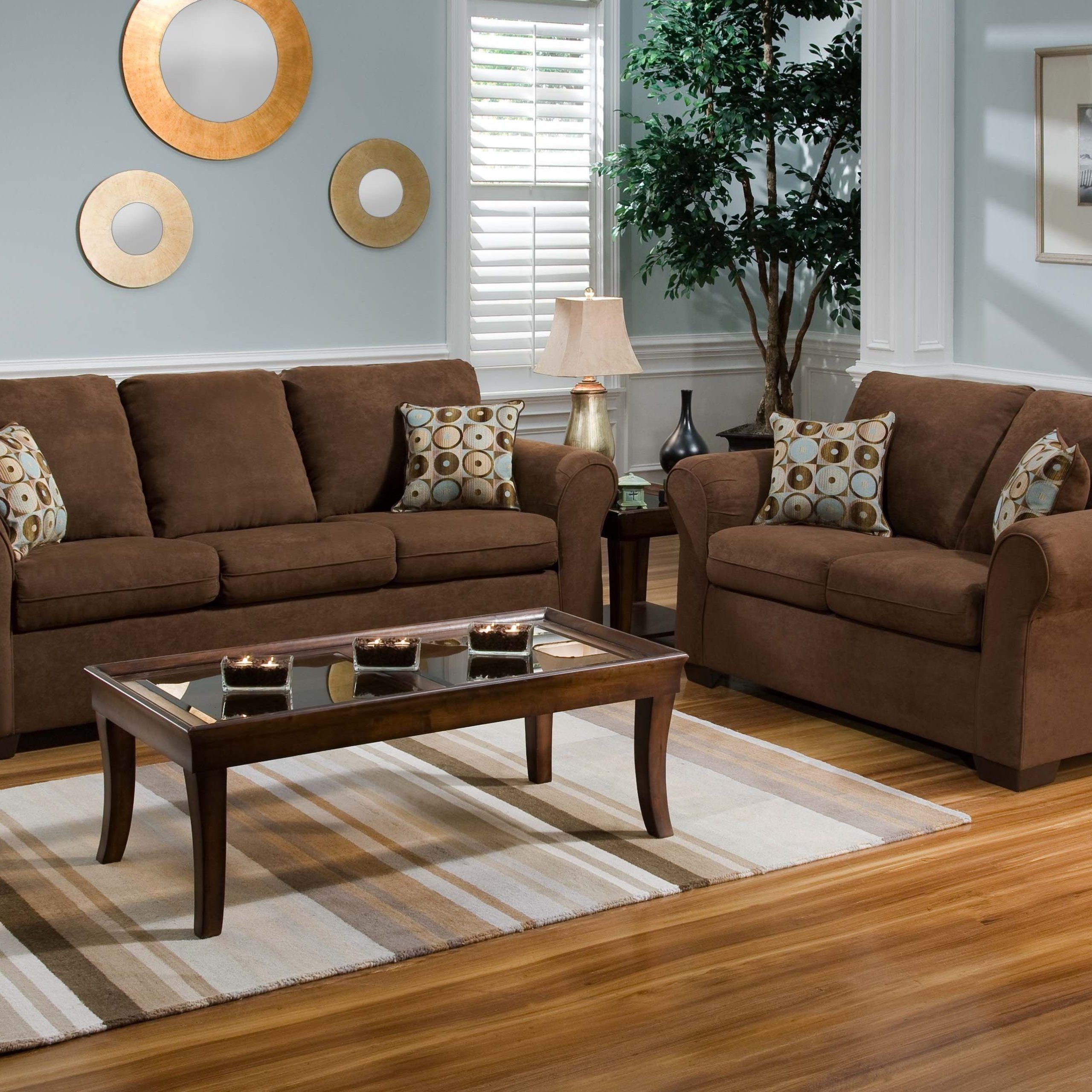 Wood Flooring Color To Complement Brown Leather And Oak Furniture With Sofas In Chocolate Brown (Gallery 9 of 20)