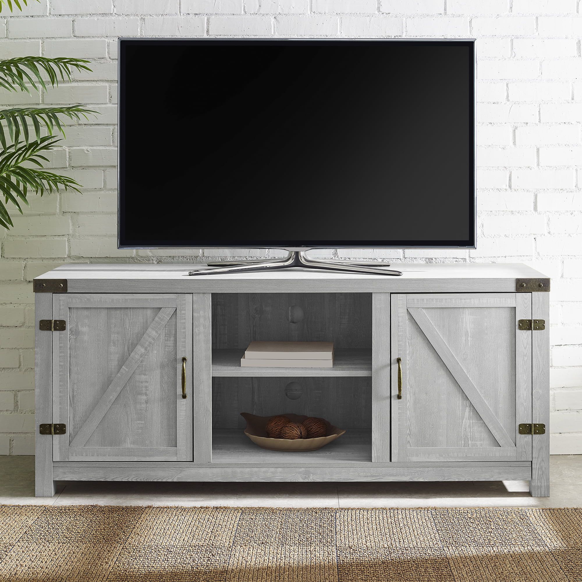 Woven Paths Modern Farmhouse Barn Door Tv Stand For Tvs Up To 65 With Regard To Farmhouse Stands For Tvs (View 14 of 20)