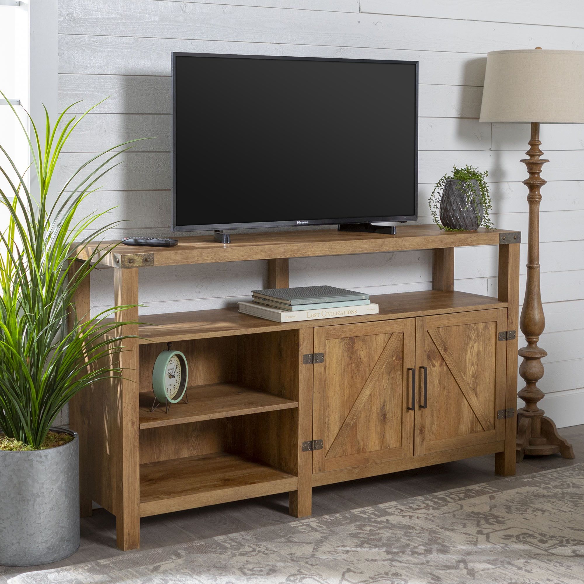 Woven Paths Modern Farmhouse Highboy Tv Stand For Tvs Up To 65 Intended For Farmhouse Tv Stands (View 9 of 20)