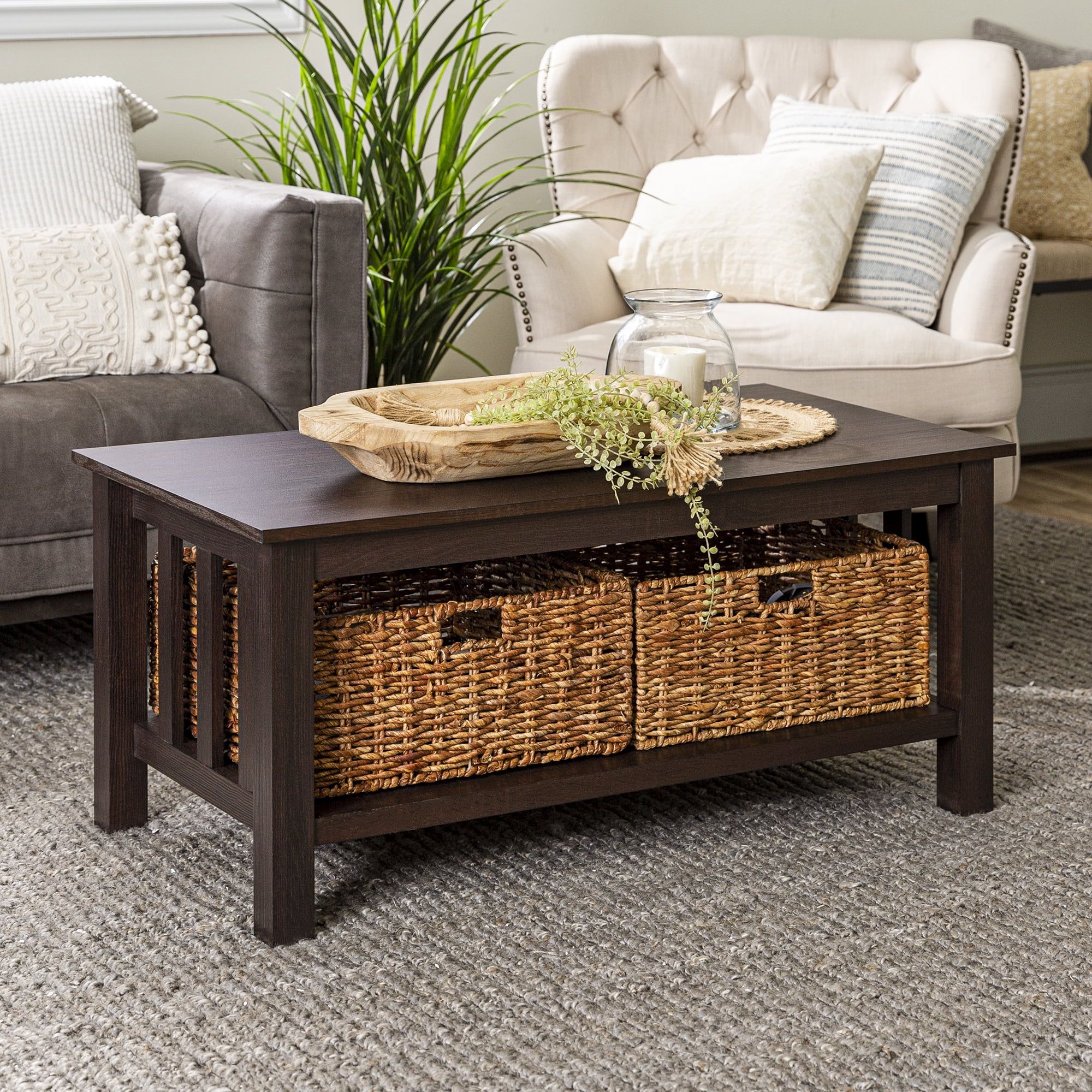 Woven Paths Traditional Storage Coffee Table With Bins, Espresso Throughout Woven Paths Coffee Tables (View 5 of 20)