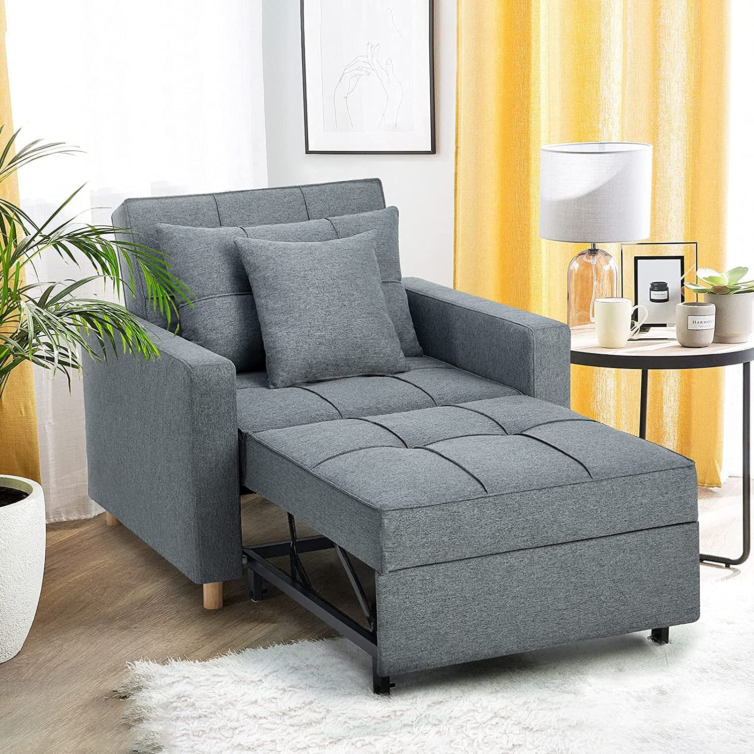 Yodolla 3 In 1 Futon Sofa Bed Chair With Adjustable Backrest Into A For Adjustable Backrest Futon Sofa Beds (View 5 of 20)