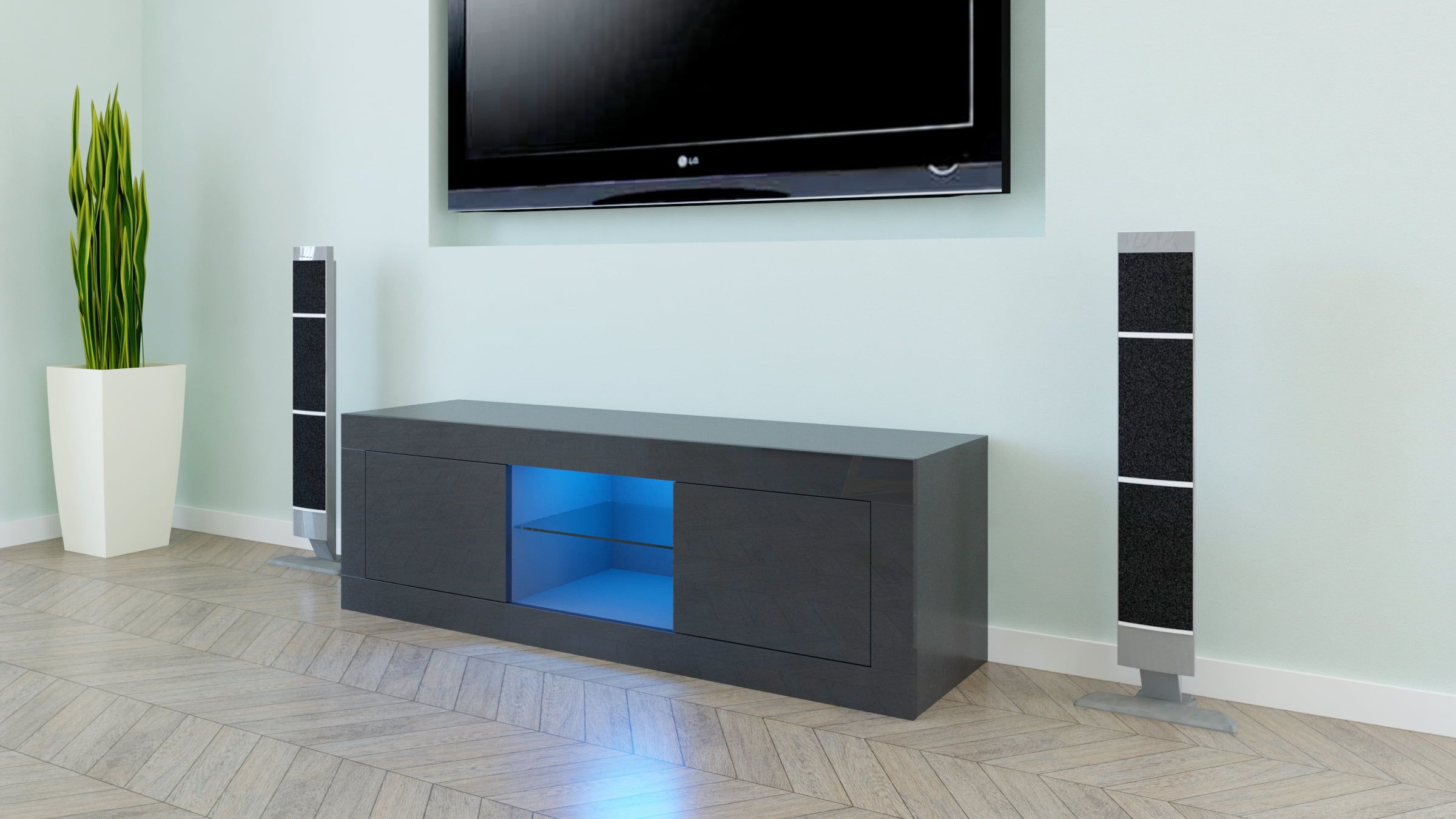 Zimtown Tv Stand Cabinet,modern Black Tv Stand With Led Light,high Within Tv Stands With Led Lights & Power Outlet (Gallery 2 of 20)