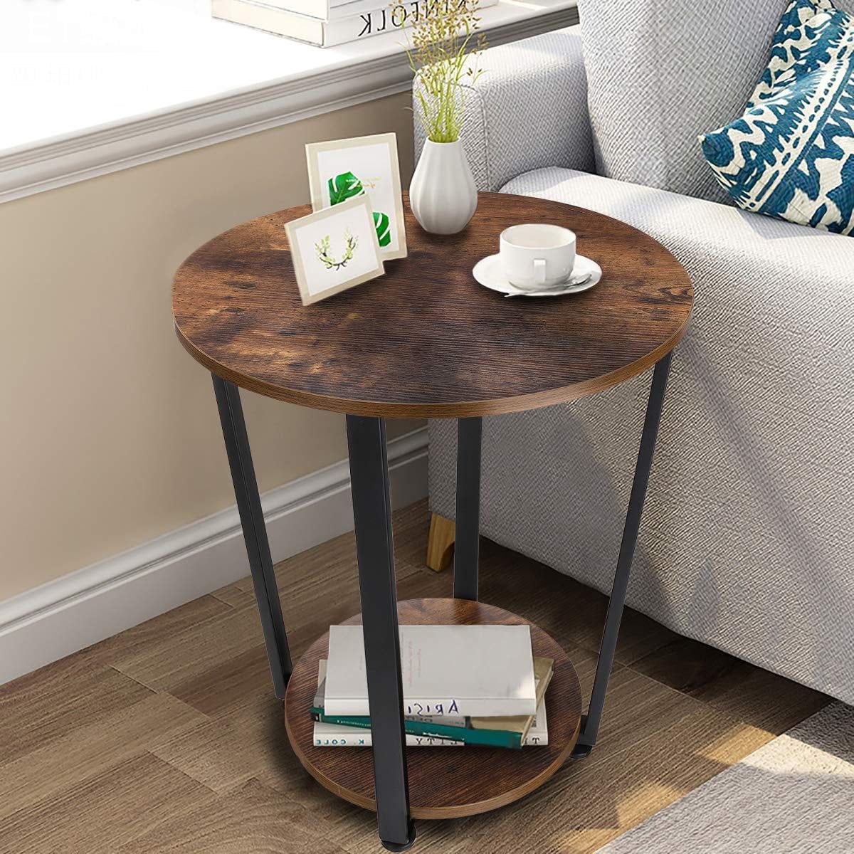 Zoepeng Small Round 2 Tier Wooden Side End Table For Small Spaces Throughout Wood Coffee Tables With 2 Tier Storage (View 16 of 20)