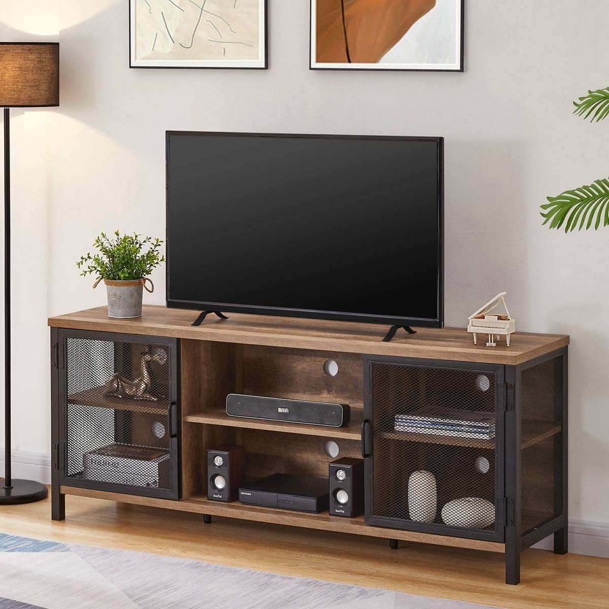 Zzpface Industrial Entertainment Center For Tvs Up To 65 Inch, Rustic Throughout Wide Entertainment Centers (View 12 of 20)