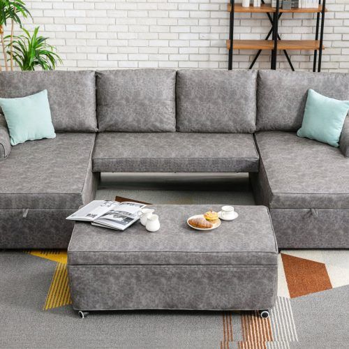 U-Shaped Sectional Sofa With Pull-Out Bed (Photo 7 of 20)
