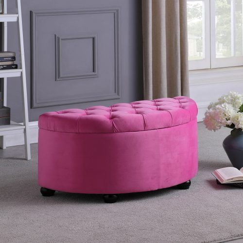Pink Champagne Tufted Fabric Ottomans (Photo 8 of 20)