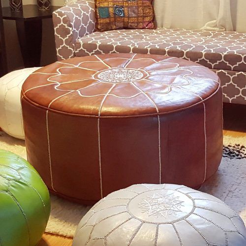 Brown Moroccan Inspired Pouf Ottomans (Photo 18 of 20)