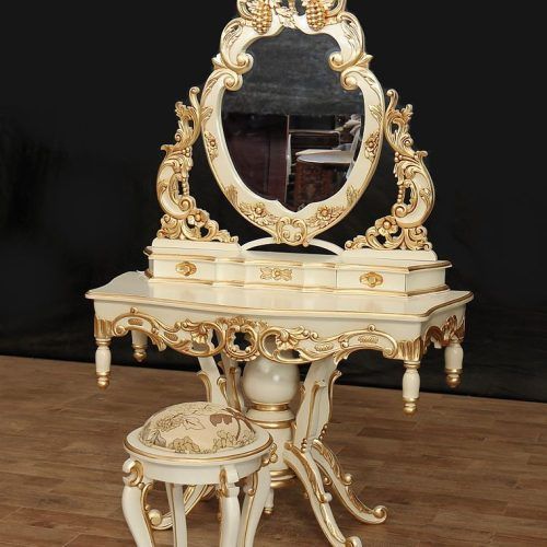 Cream And Gold Hardwood Vanity Seats (Photo 15 of 20)