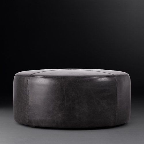 Brown Leather Hide Round Ottomans (Photo 15 of 20)