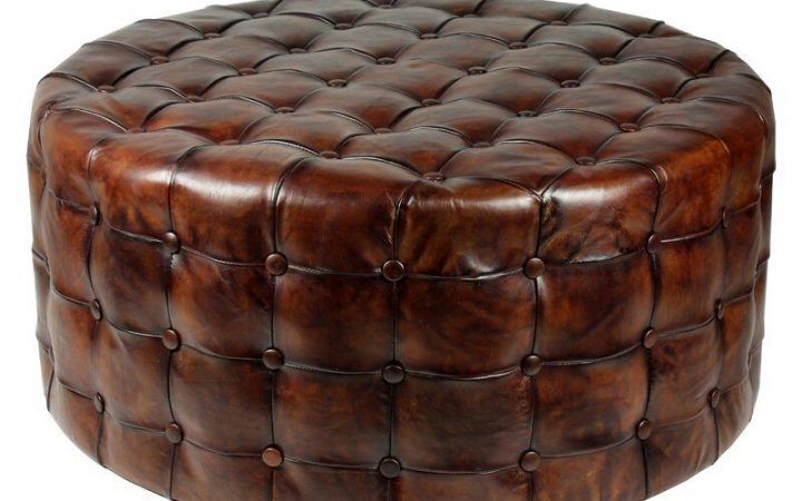 20 The Best Brown Leather Hide Round Ottomans