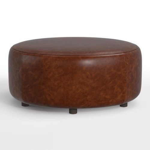 Brown And Ivory Leather Hide Round Ottomans (Photo 4 of 20)