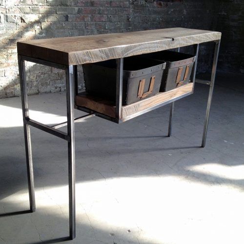 Gray Wood Black Steel Console Tables (Photo 7 of 20)
