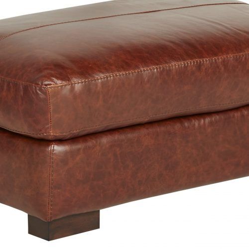 Brown Leather Hide Round Ottomans (Photo 14 of 20)