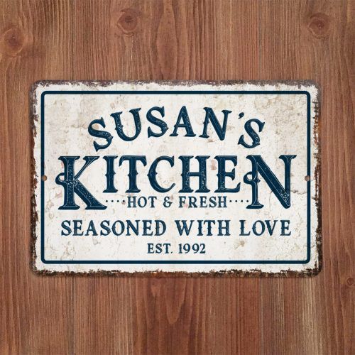 Personalized Distressed Vintage-Look Kitchen Metal Sign Wall Decor (Photo 1 of 20)