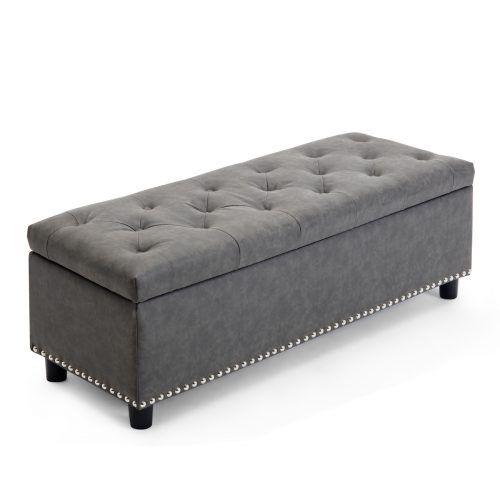 Linen Tufted Lift-Top Storage Trunk (Photo 11 of 20)