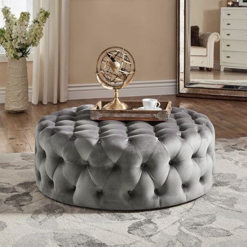 Gray Fabric Tufted Oval Ottomans (Photo 13 of 20)