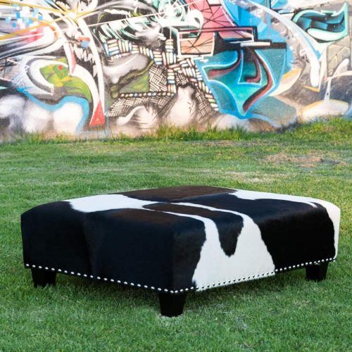 Black Leather And Gray Canvas Pouf Ottomans (Photo 20 of 20)