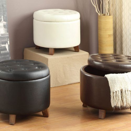 White Faux Fur Round Accent Stools With Storage (Photo 14 of 20)