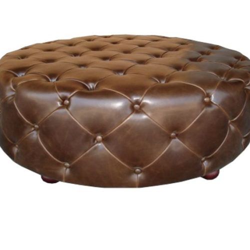 Brown And Ivory Leather Hide Round Ottomans (Photo 7 of 20)