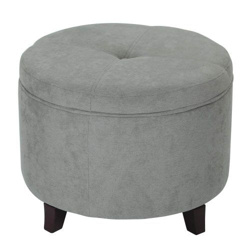 Gray And White Fabric Ottomans With Wooden Base (Photo 5 of 17)