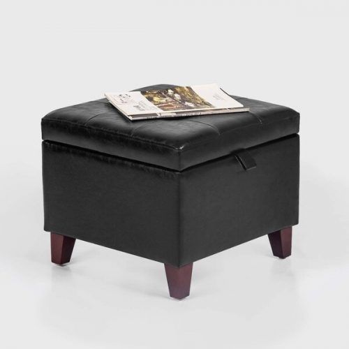 Black Faux Leather Ottomans With Pull Tab (Photo 2 of 20)