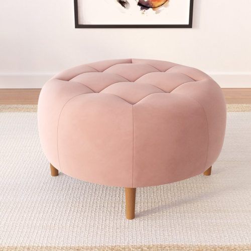 Pink Champagne Tufted Fabric Ottomans (Photo 2 of 20)