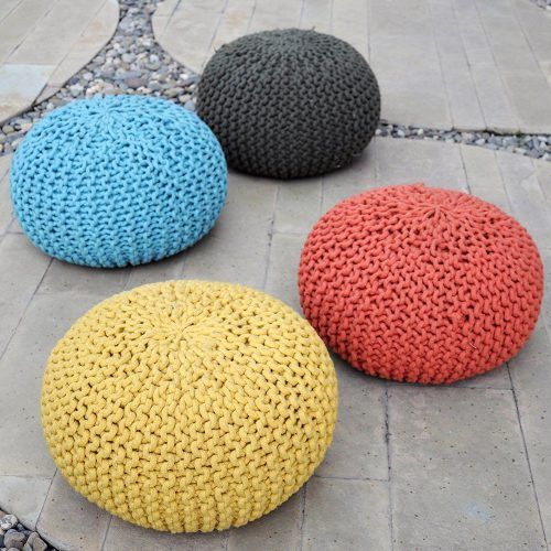 Cream Cotton Knitted Pouf Ottomans (Photo 5 of 20)