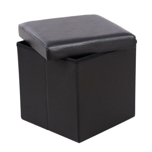 Black Faux Leather Cube Ottomans (Photo 7 of 20)