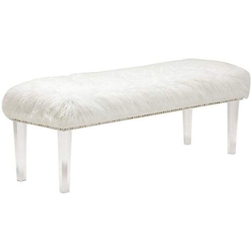 White Faux Fur And Gold Metal Ottomans (Photo 16 of 20)