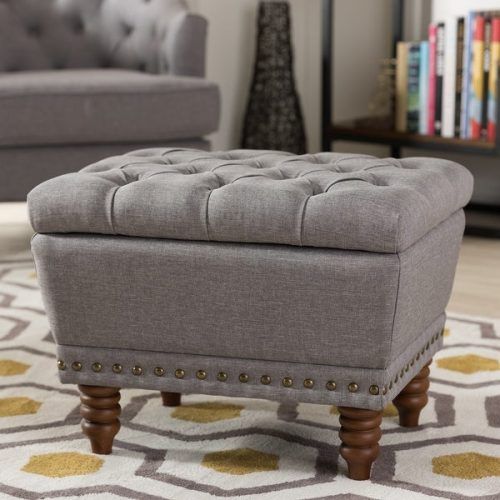 Brown And Gray Button Tufted Ottomans (Photo 11 of 20)