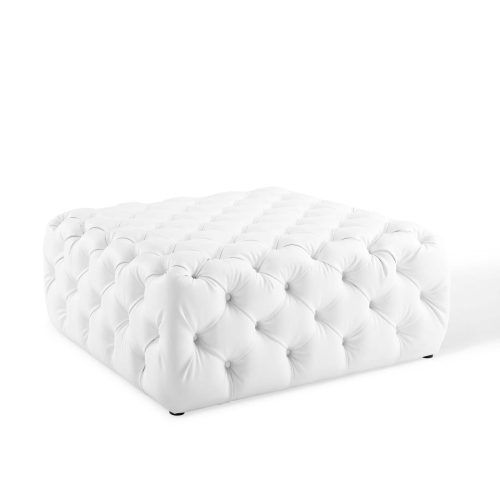 White Leather And Bronze Steel Tufted Square Ottomans (Photo 10 of 20)