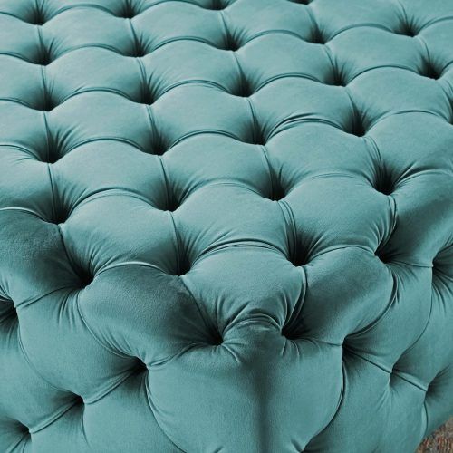 Blue Fabric Tufted Surfboard Ottomans (Photo 19 of 20)