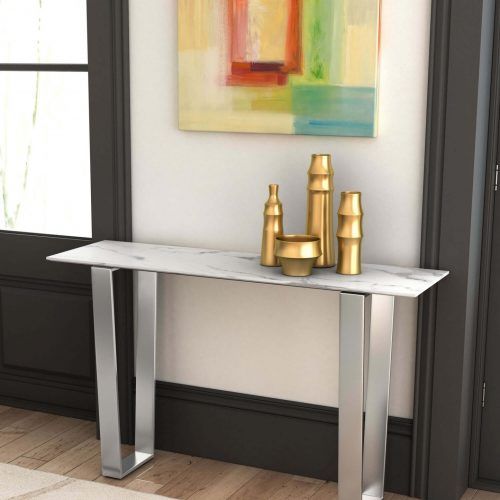 Faux White Marble And Metal Console Tables (Photo 6 of 20)