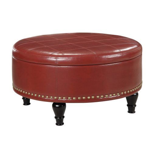 Brown Leather Round Pouf Ottomans (Photo 13 of 20)