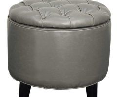 2024 Latest Round Blue Faux Leather Ottomans with Pull Tab