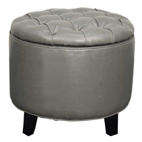 Round Blue Faux Leather Ottomans With Pull Tab (Photo 1 of 20)