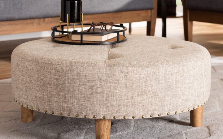 2024 Latest Natural Beige and White Cylinder Pouf Ottomans