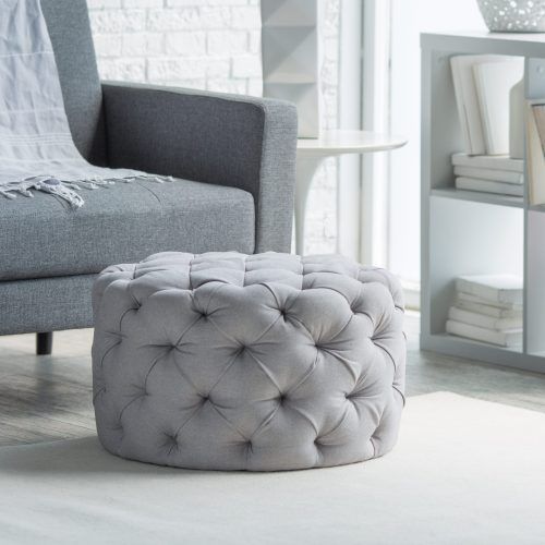 Gray Fabric Tufted Oval Ottomans (Photo 8 of 20)