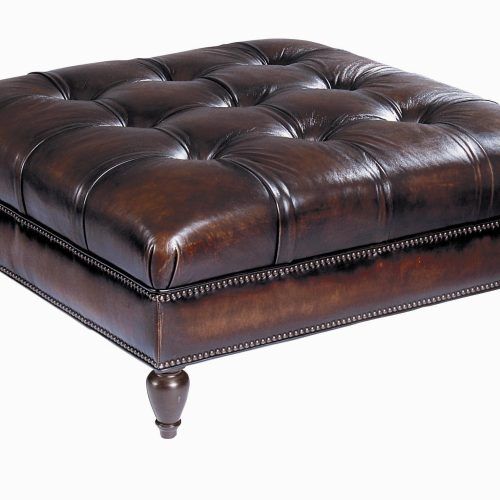 Caramel Leather And Bronze Steel Tufted Square Ottomans (Photo 15 of 20)