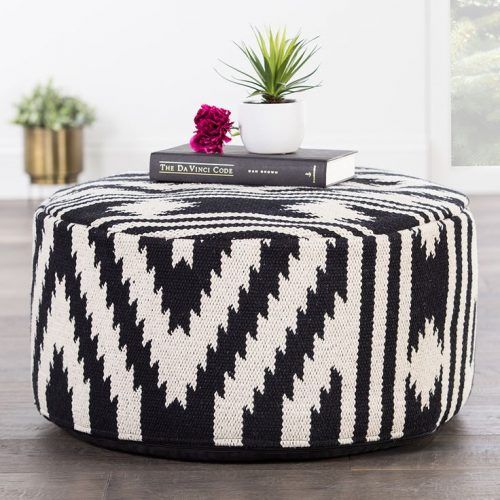 Charcoal And White Wool Pouf Ottomans (Photo 8 of 20)