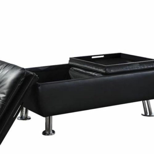 Black Faux Leather Ottomans With Pull Tab (Photo 8 of 20)