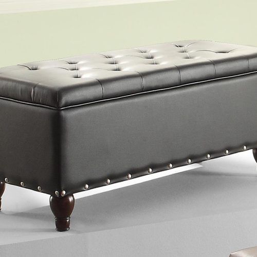 Black Leather And Gray Canvas Pouf Ottomans (Photo 4 of 20)